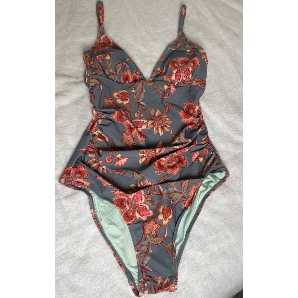 Cupshe Floral‎ Print One-Piece Swimsuit Adjustable Straps Blue Pink Size Small - Picture 4 of 7